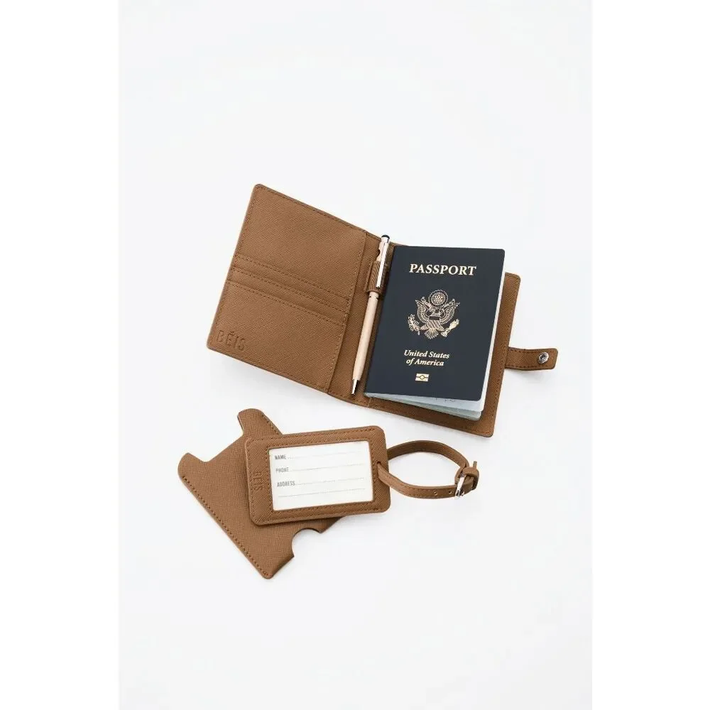 NWT Beis Travel Passport and Luggage Tag Set in Camel Tan